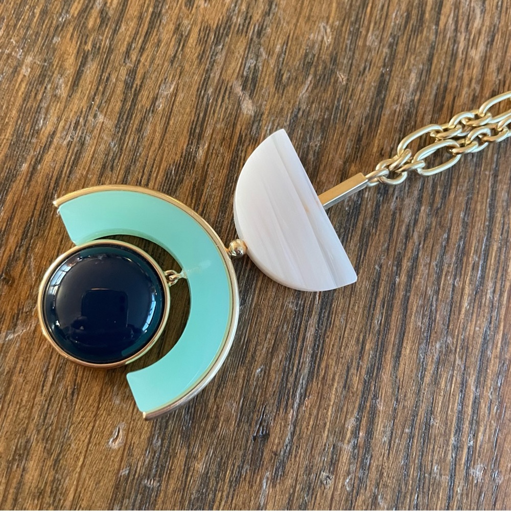 J Crew Gold Green Geometric Posts Dangle Necklace - image 5